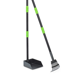 Niubya recolector de heces para perros con bandeja y rastrillo, limpieza eficiente en césped y patios.
