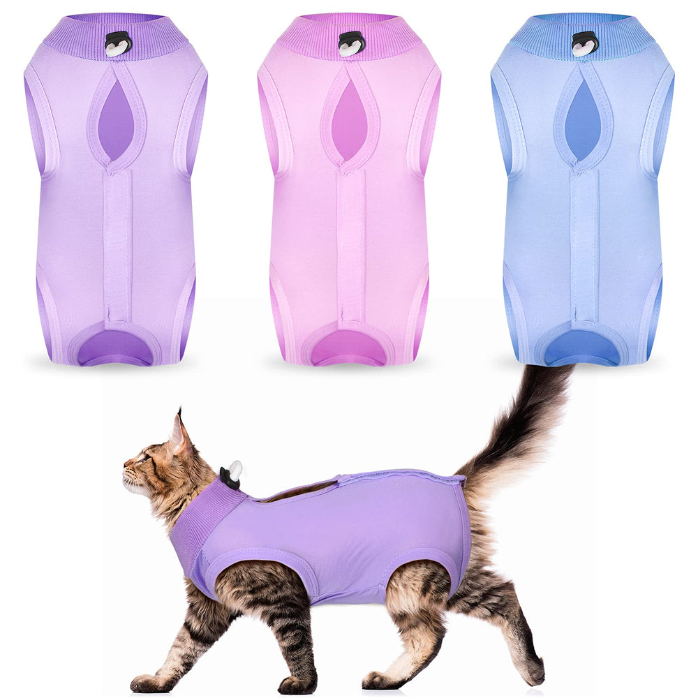 Nuanchu traje de recuperación para gatos morado, frente, cómodo para vestir