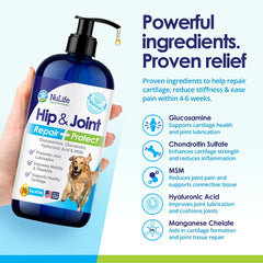 NuLife Natural Pet Health, frasco mostrando ingredientes naturales, sin rellenos artificiales.