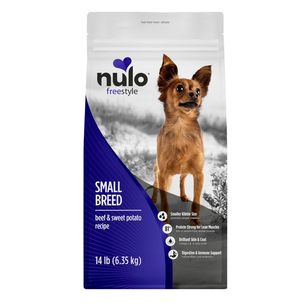 Nulo Freestyle para cachorros pequeños con carne como primer ingrediente y alto proteico para músculos.