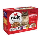 Nulo comida para gatos desmenuzada sin granos con sabores variados en lata de 3 oz.