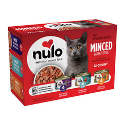 Nulo Variedad sin granos, lata de tres onzas, paquete doce para gatos.