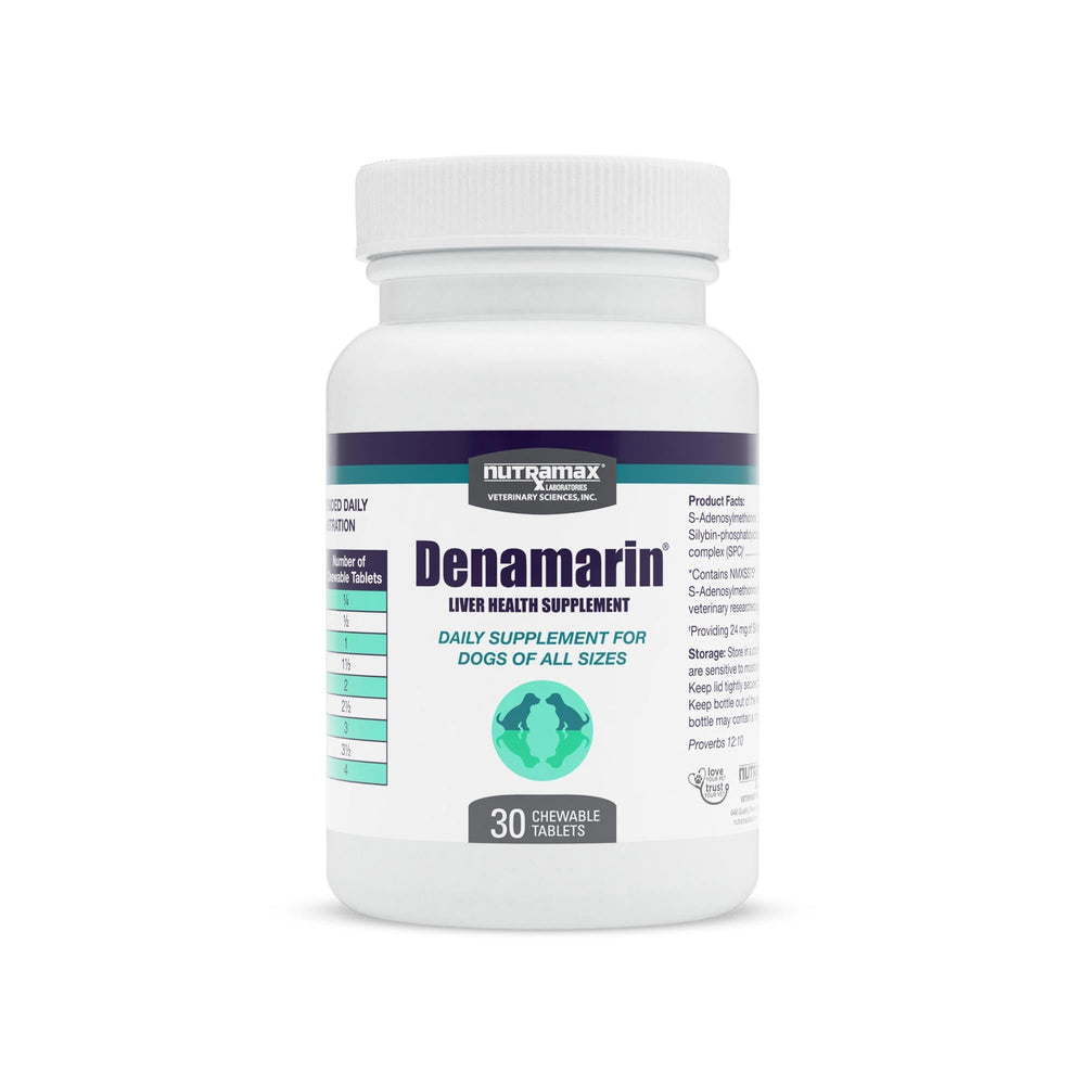 Nutramax Denamarin para perros, botella, apoya la función hepática y la desintoxicación diaria