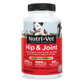 Nutri-Vet Hip & Joint avanzada: botella de comprimidos sabor hígado para movilidad diaria.