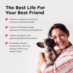 Nutri-Vet Puppy-Vite etiqueta frontal con beneficios de vitaminas.