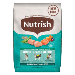 Nutrish Indoor Complete 14 lb frente, empaque grande para fácil almacenamiento