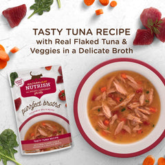 Nutrish Purrfect Broths envases prácticos de 1.4 onzas para snack o comida.