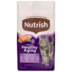 Nutrish Senior Healthy Aging, paquete de 3 lb, tamaño ideal para gatos mayores.