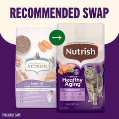 Nutrish Senior Healthy Aging, salmón-ingredientes, proteína fácil de digerir.