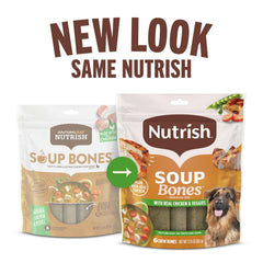 Nutrish Soup Bones textura suave, masticación fácil para perros.