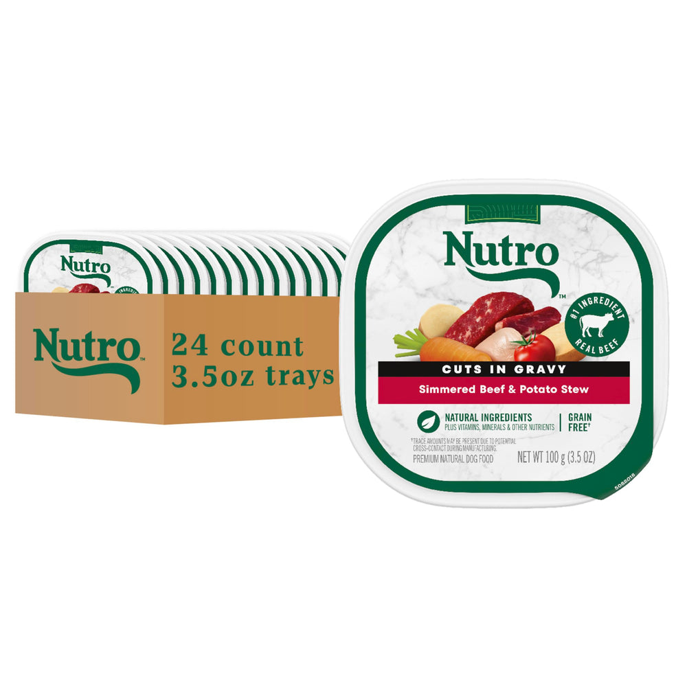 Nutro cortes en salsa para perros adultos, proteína real y fácil de servir.