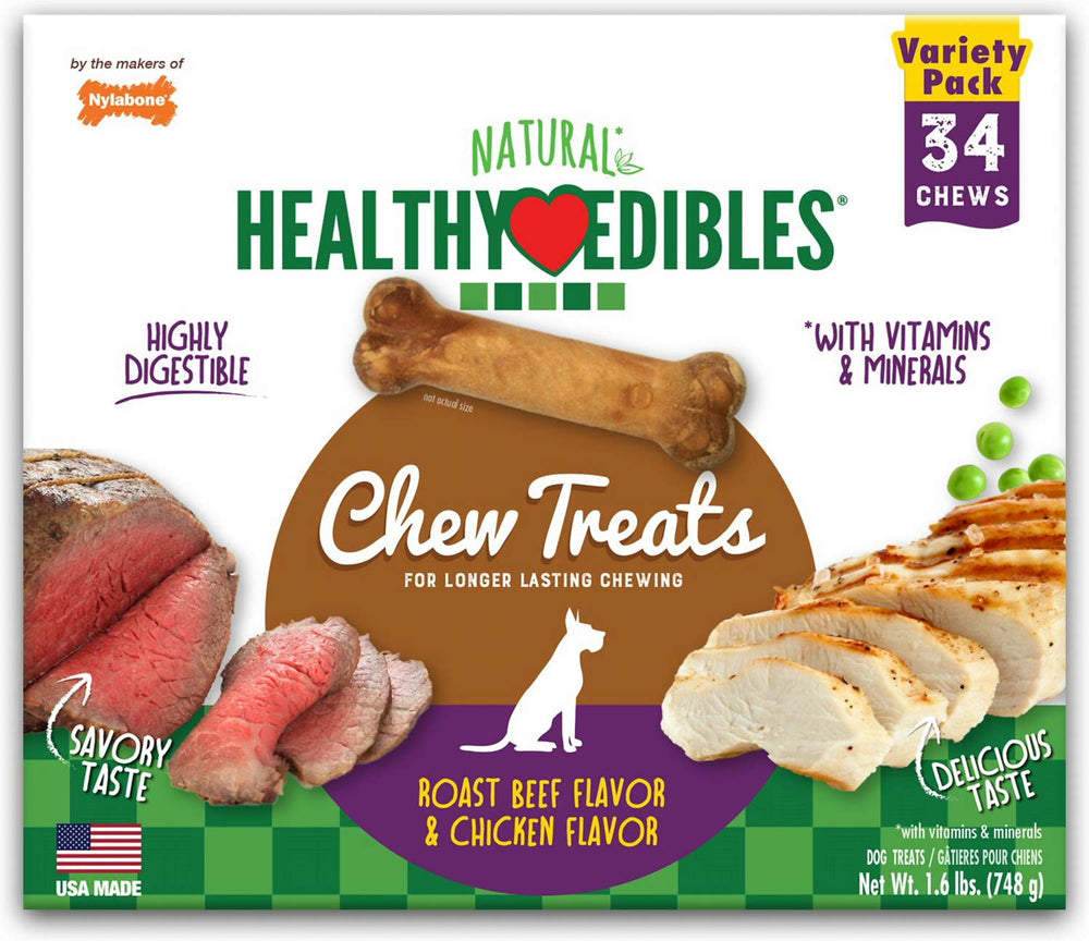 Nylabone Healthy Edibles: variedad de sabores res asada y pollo para recompensas sabrosas