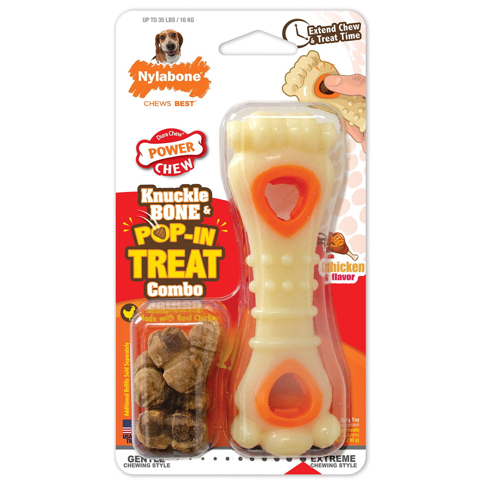 Nylabone Knuckle Bone Pop-In, juguete dispensador de golosinas para perros, ideal para masticar