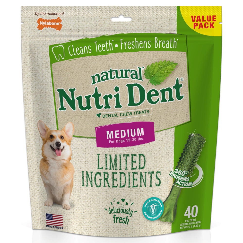 Nylabone Nutri Dent: empaque del producto, limpieza dental natural para perros.