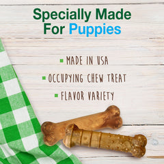 Nylabone comestibles saludables para cachorros, sabor pavo y manzana, snack nutritivo y sabroso.