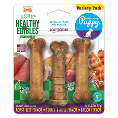 Nylabone comestibles saludables para cachorros, sabor ternera asada, recompensa sabrosa para entrenar.