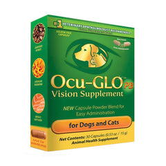 Ocu-GLO PB polvo para visión en mascotas, apoyo a la salud ocular.