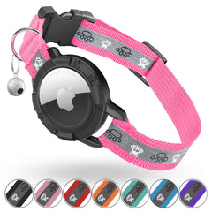Collar Odokele AirTag para gato con reflector rosa neón, talla XS, fácil localización nocturna