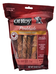 Ol' Roy tiras de piel de cerdo envueltas en pollo, snack sabroso para perros.