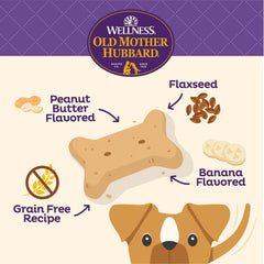 Old Mother Hubbard bocadillos para perro crujientes: sin granos, sabor mantequilla de maní y plátano.
