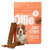 Ollie Beef & Sweet Potato Jerky pack front showcases a natural, protein-rich dog treat.
