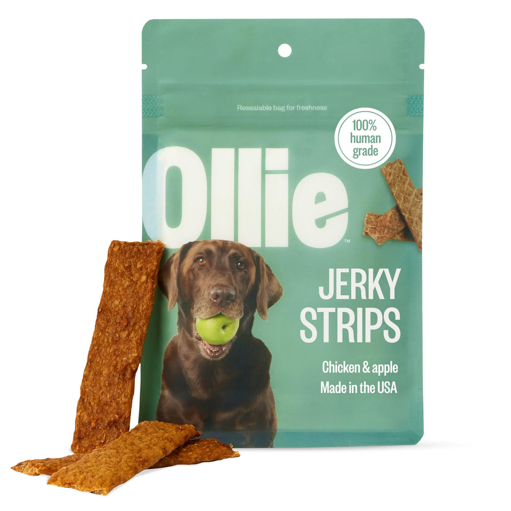 Ollie jerky poulet-pomme en tranche, friandise naturelle et savoureuse pour chien.