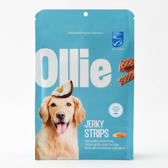 Ollie tiras de salmón y coco, paquete 3x5 oz, snack natural para perros.