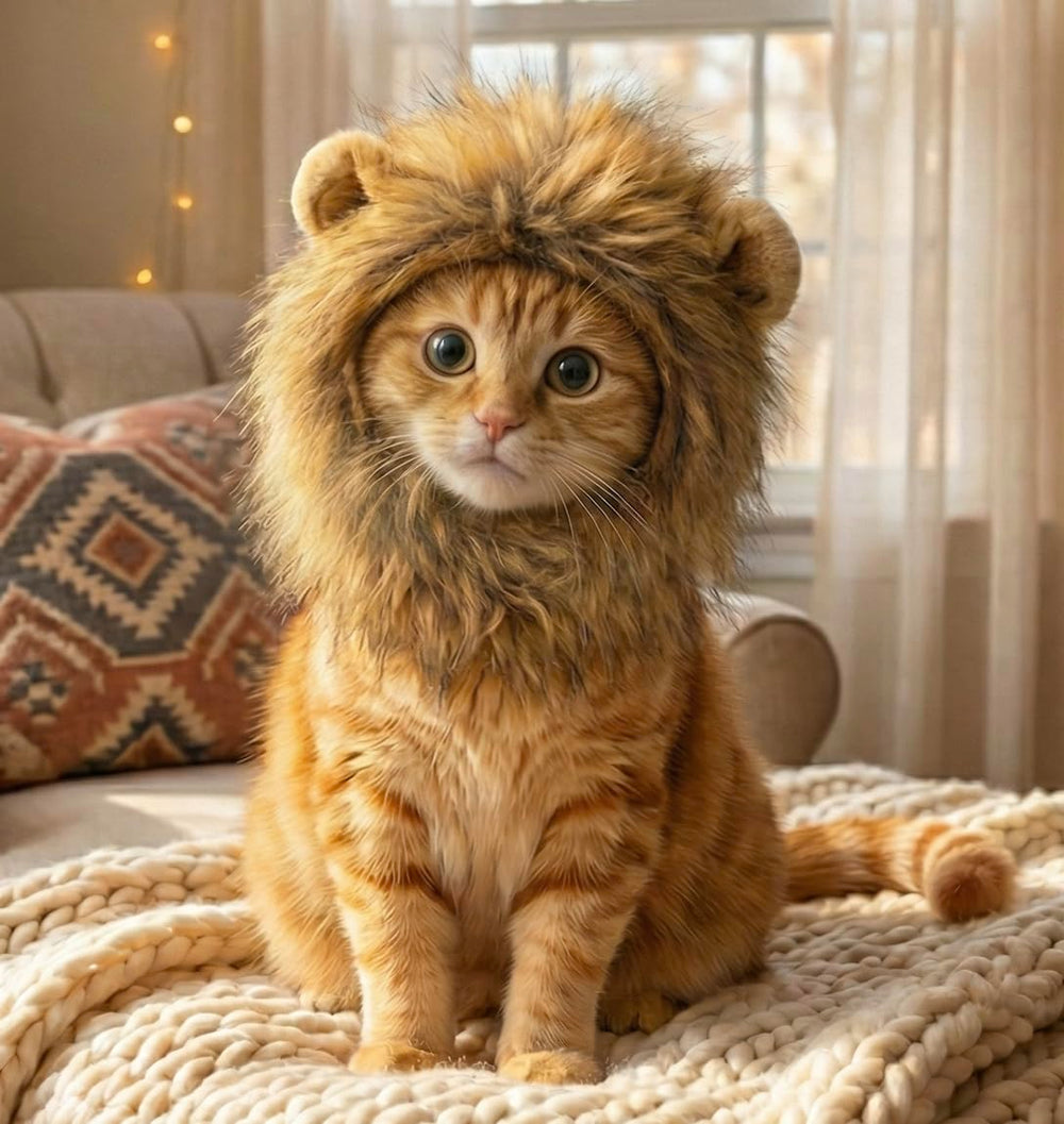 OMG Adorables disfraz melena de león para gatos, capucha suave para fotos divertidas