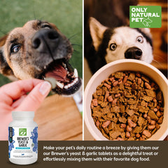Only Natural Pet ingredientes clave ajo levadura y vitaminas B, soporte diario.