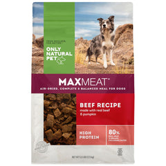 Only Natural Pet MaxMeat trozos de carne secados al aire, proteína concentrada para perros activos.