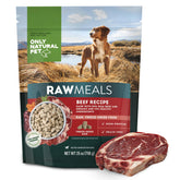 Only Natural Pet RawMeals Beef Recipe, envase 25oz, proteína alta para perros activos.