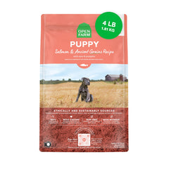 Open Farm cachorros, bolsa 4 libras, salmón seco con proteína alta.