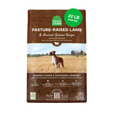 Open Farm cordero con granos antiguos, bolsa de 22 lb, proteína visible para perros activos.