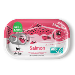 Open Farm mousse de salmón en lata, textura sedosa para perros.
