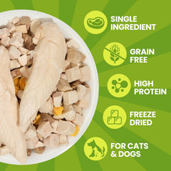 OPET bocaditos liofilizados de pollo, una sola proteína para mascotas.