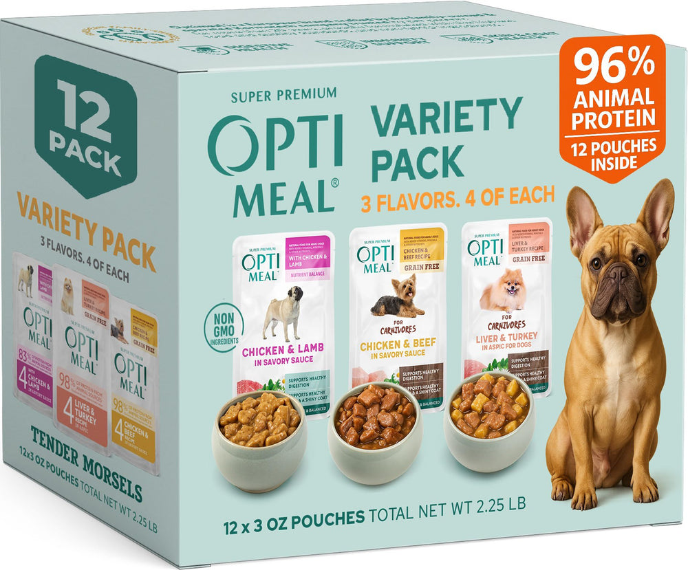 Optimeal bolsa húmeda para perro pequeño, conveniente y sabrosa.