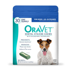 OraVet higiene dental para perros en bolsa azul, ideal para el cuidado diario.