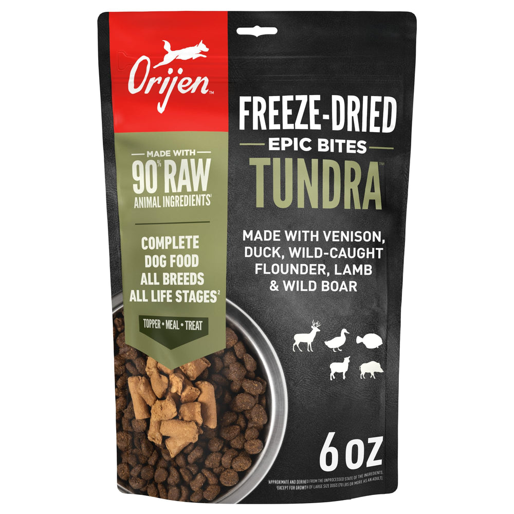 ORIJEN Epic Bites Tundra, bolsa de 6 oz y aroma intenso para perros activos.