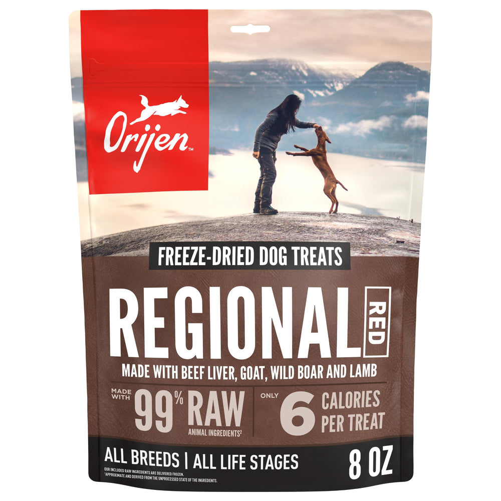ORIJEN Regional Red, bolsa 8oz, snack proteico para salidas y entrenamiento.