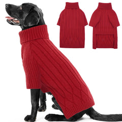 OUOBOB suéter para perro grande con cuello alto en rojo, ideal para días fríos.