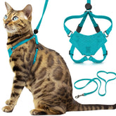 Arnés Houdini de OutdoorBengal para gato turquesa, paseo seguro y cómodo.