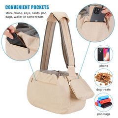 Ownpets sling beige con diseno manos libres para mayor libertad durante el paseo.