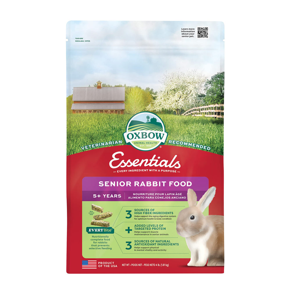 Oxbow alimento para conejos senior en envase, ideal para almacenamiento diario