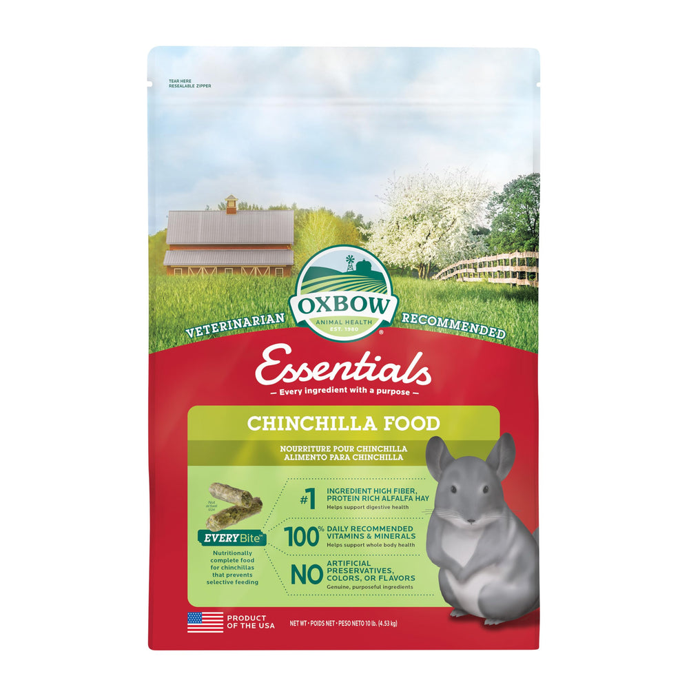 Oxbow Essentials Chinchilla: pellets uniformes para ingesta constante y balanceada.