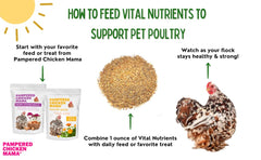 Dosis-facil-diaria: vitaminas de Pampered Chicken Mama para alimentación sencilla.
