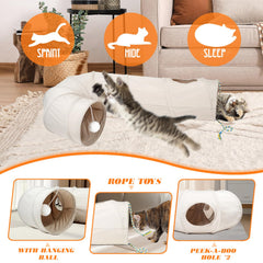 PAOPO túnel para gatos con mirilla interactiva, fomenta curiosidad y juego en interiores.