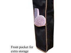 Paris Tack bolsa frontal muestra cierres dobles para protección duradera de las colas.
