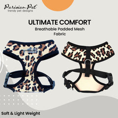 Arnés leopard Parisian Pet con acolchado suave para mayor comodidad.