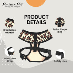 Arnés leopard Parisian Pet con ajuste de pecho para seguridad.