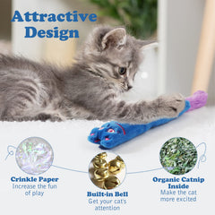 Pawaboo: juguete para gatos con hierba gatera y crujido de papel, estimula sentidos para horas de diversión.